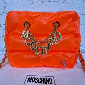 SS23 Moschino Couture Orange Inflatable Crossbody Bag with Logo Charm & Chains